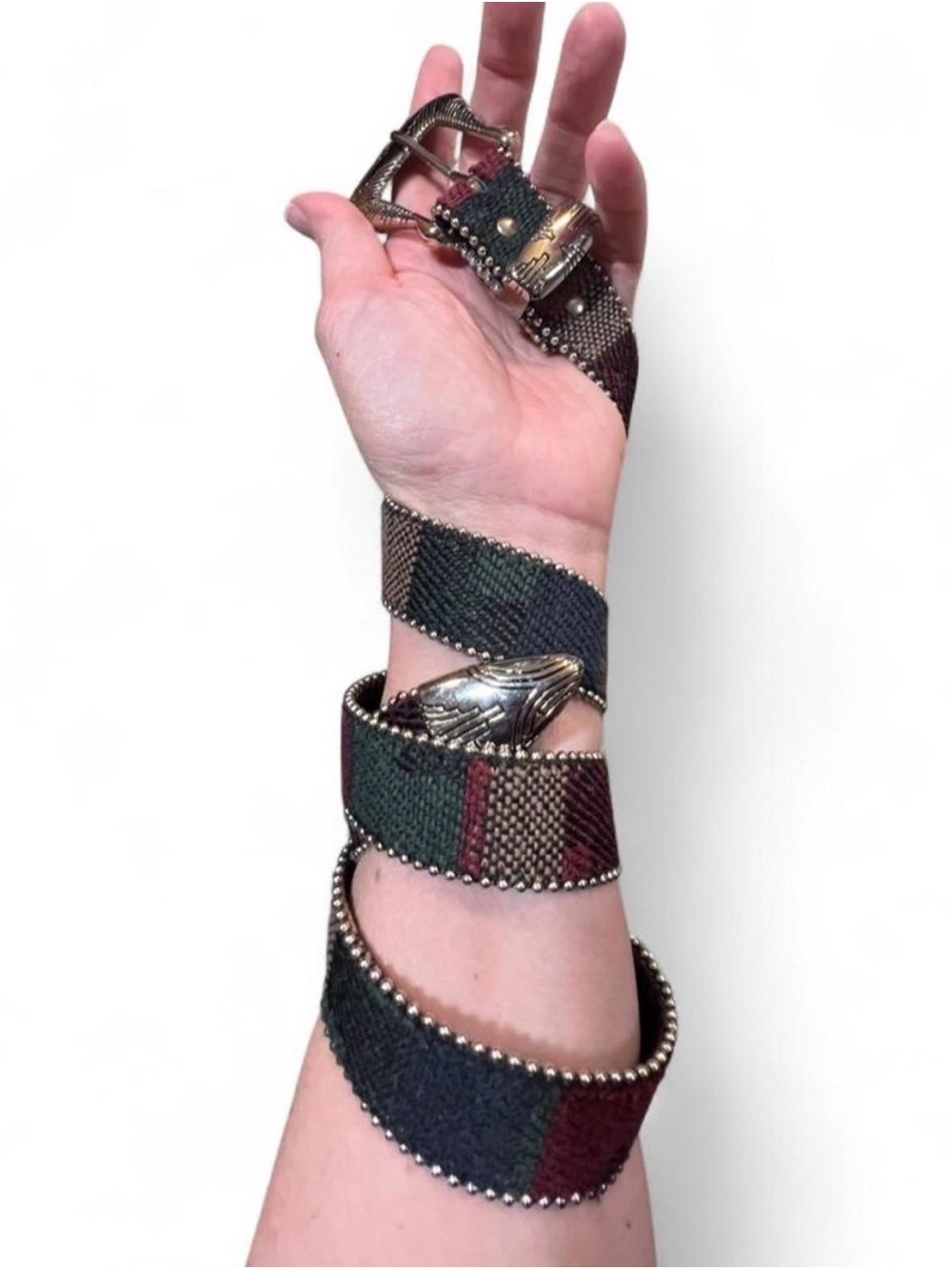 Vintage 1980-1990’s Elite Woven Belt with Silver Buckle & Beaded Trim